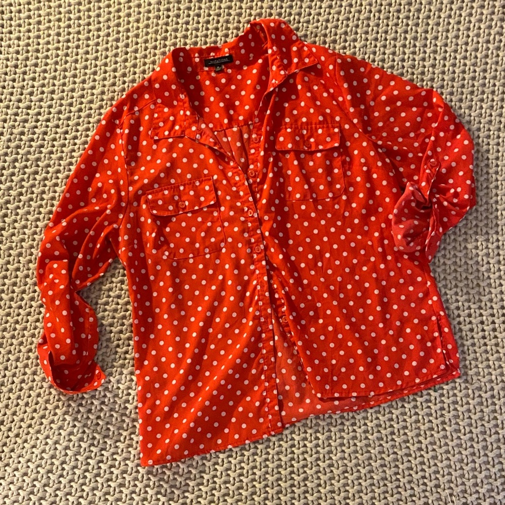 Notations Red and White Polka Dot Blouse